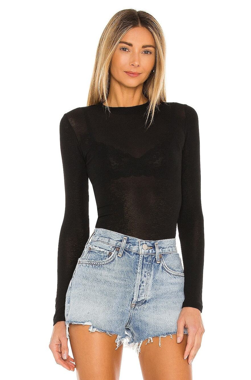 Sndys Lounge Katya Long Sleeve Sheer Top - S Black